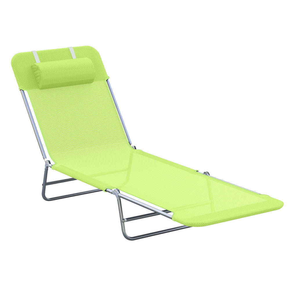 Leoglint Folding Chaise Lounge Pool Outdoor Chairs, Outdoor Sun Tanning Chairs with Pillow, Reclining Back, Steel Frame & Breathable Mesh for Beach, Yard, Patio,  Green