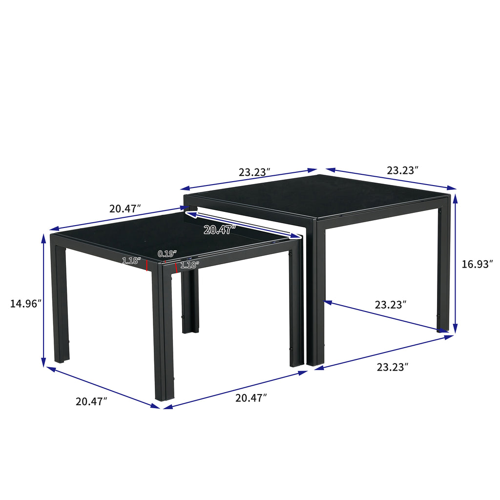 Leoglint Nesting Coffee Table Set of 2, Square Modern Stacking Table with Tempered Glass Finish for Living Room,Black