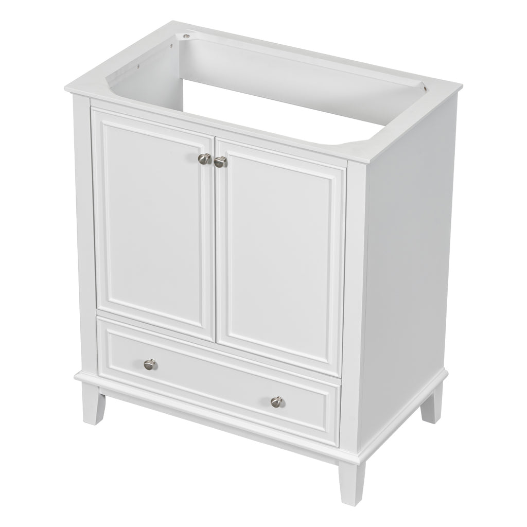 Leoglint 30" Bathroom Vanity without Sink, Base Only, Multi-functional Bathroom Cabinet with Doors and Drawer, Solid Frame and MDF Board, White