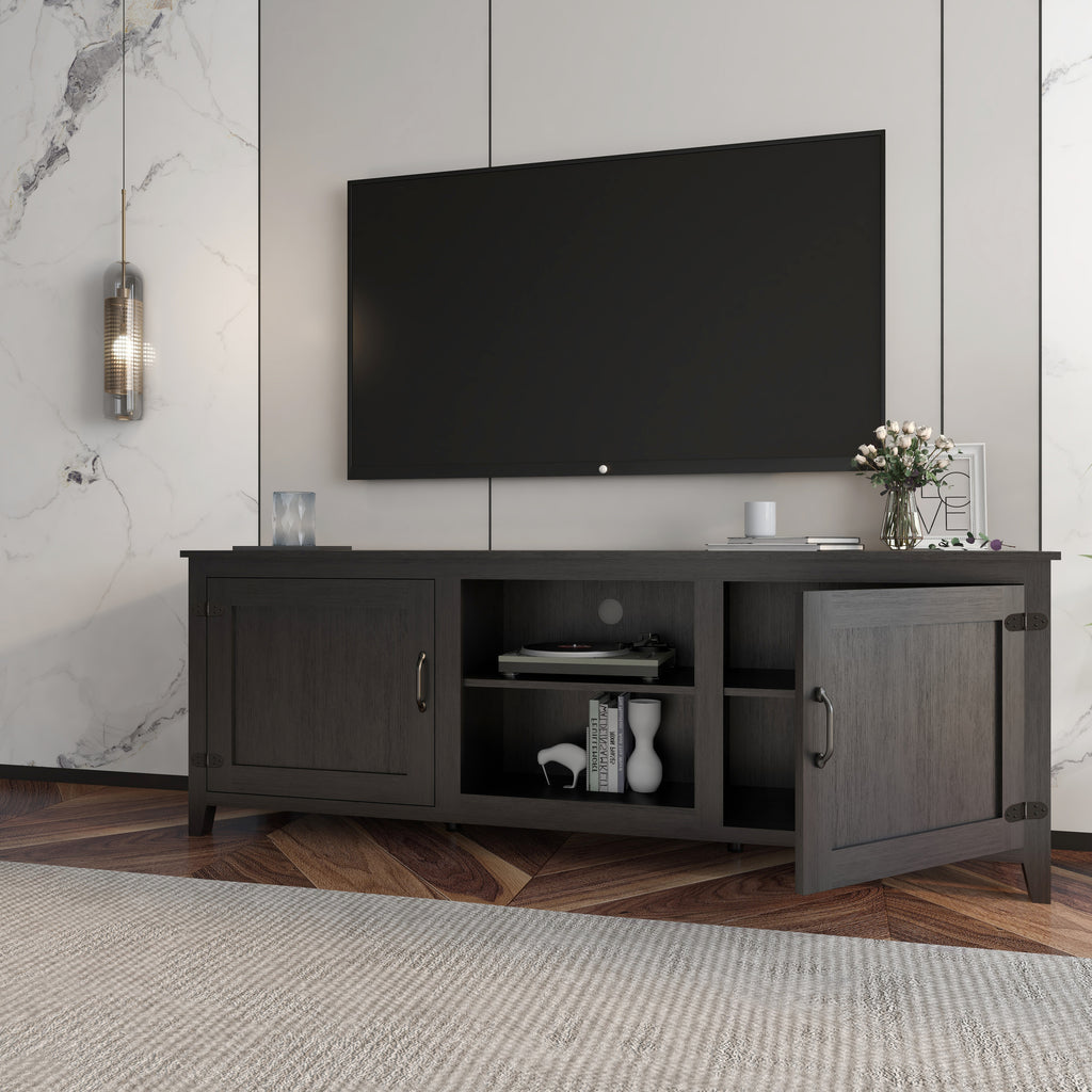 Leoglint TV Stand Storage Media Console Entertainment Center,Tradition Black,with doors