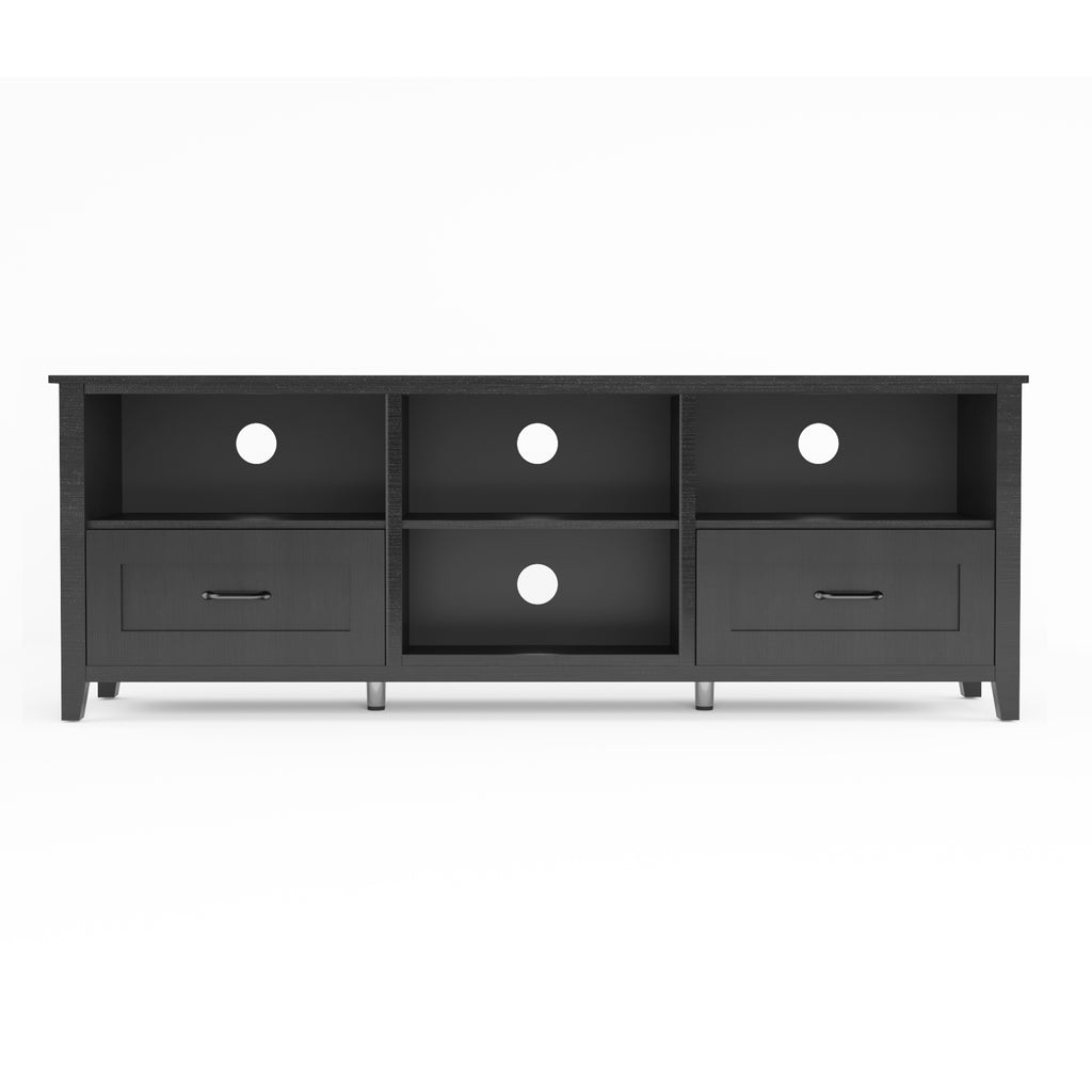 Leoglint 70.08 Inch Length Black TV Stand for Living Room and Bedroom, with 2 Drawers and 4 High-Capacity Storage Compartment.