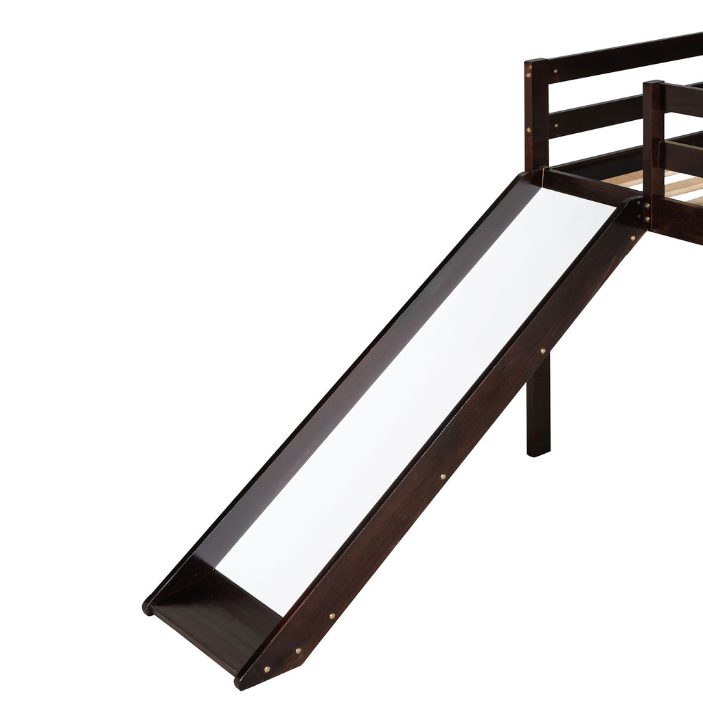 Leoglint Loft Bed Frame with Slide, Multifunctional Design, Twin (Espresso)(OLD SKU: WF191904AAP)