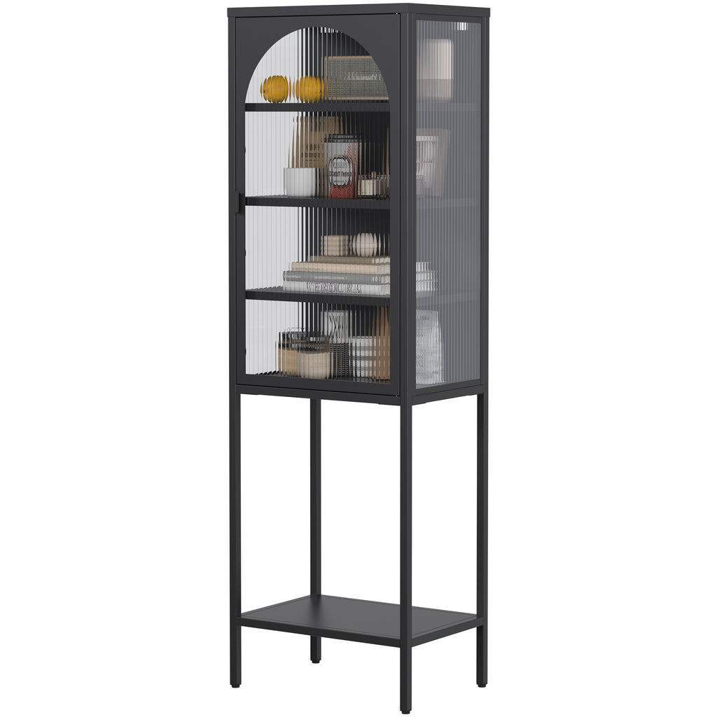 Leoglint Metal Glass Door Display Storage Cabinet - 5-Tier Cube Bookshelf Storage Cabinet with 3 Adjustable Shelves For kitchen, dining room, living room, bathroom, home office,Black