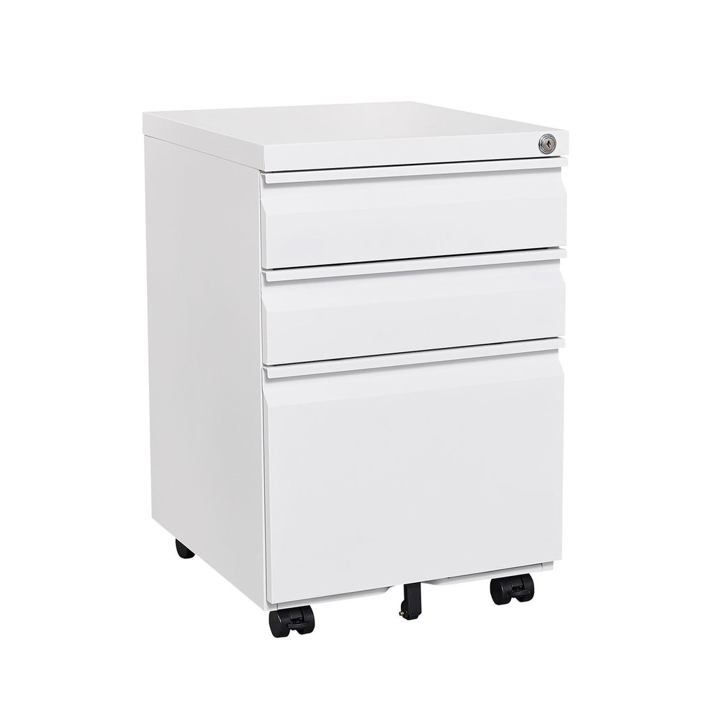 Leoglint 3-Drawer Mobile File Cabinet with Lock, Office Storage Filing Cabinet for Legal/Letter Size, Pre-Assembled Metal File Cabinet Except Wheels Under Desk(White)