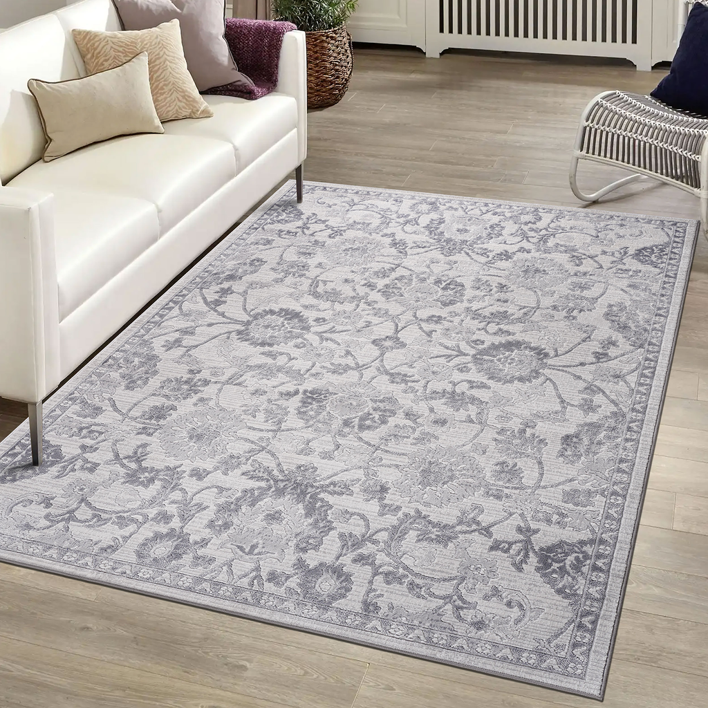 Leoglint 5X7 Grey/Silver/Oriental Non-Shedding Living Room Bedroom Dining Home Office Stylish and Stain Resistant Area Rug