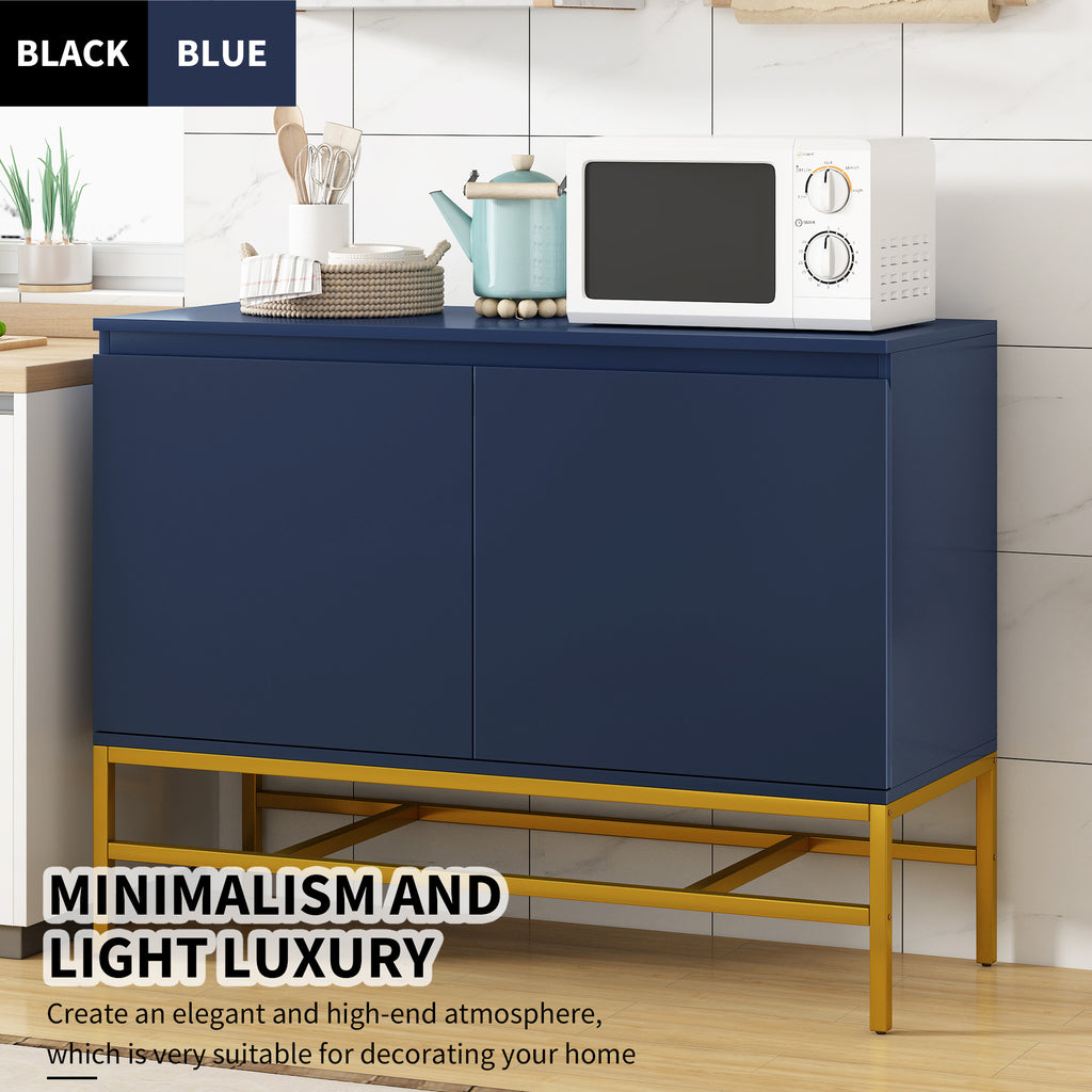 Leoglint TREXM Minimalist & Luxury Cabinet Two Door Sideboard with Gold Metal Legs for Living Room, Dining Room (Navy)