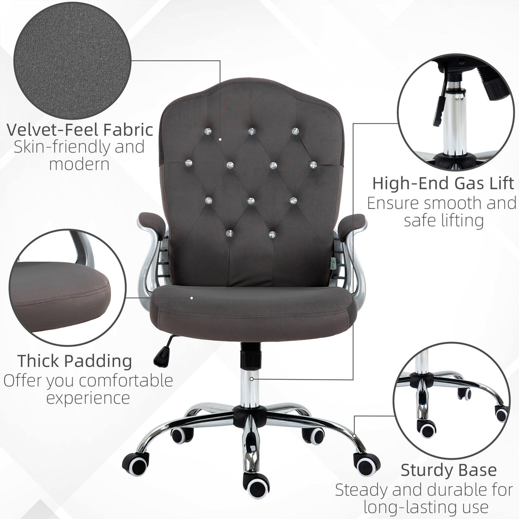 Leoglint Vinsetto Home Office Chair, Velvet Computer Chair, Button Tufted Desk Chair with Swivel Wheels, Adjustable Height, and Tilt Function, Dark Gray