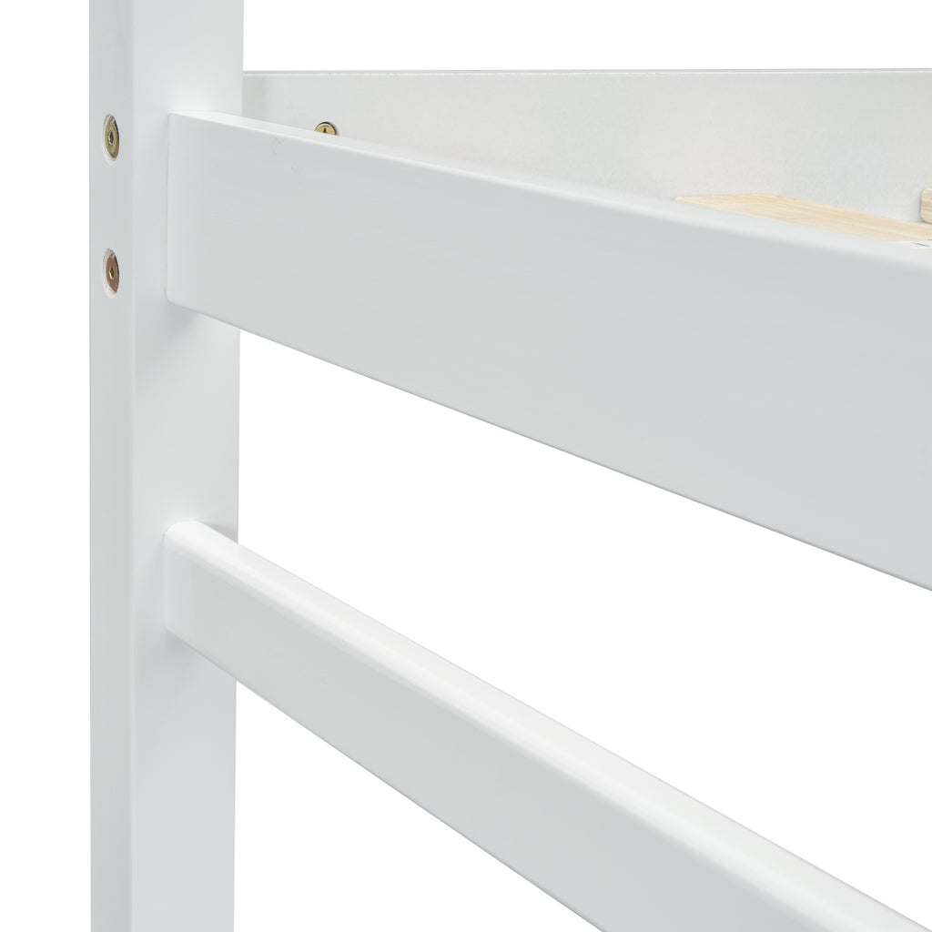 Leoglint Twin Size High Loft Bed Frame with inclined Ladder, Guardrails,White