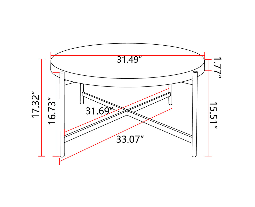 Leoglint Modern Thread Design Round Coffee Table , MDF Table Top with Cross Legs Metal Base(Set of 2 pcs )