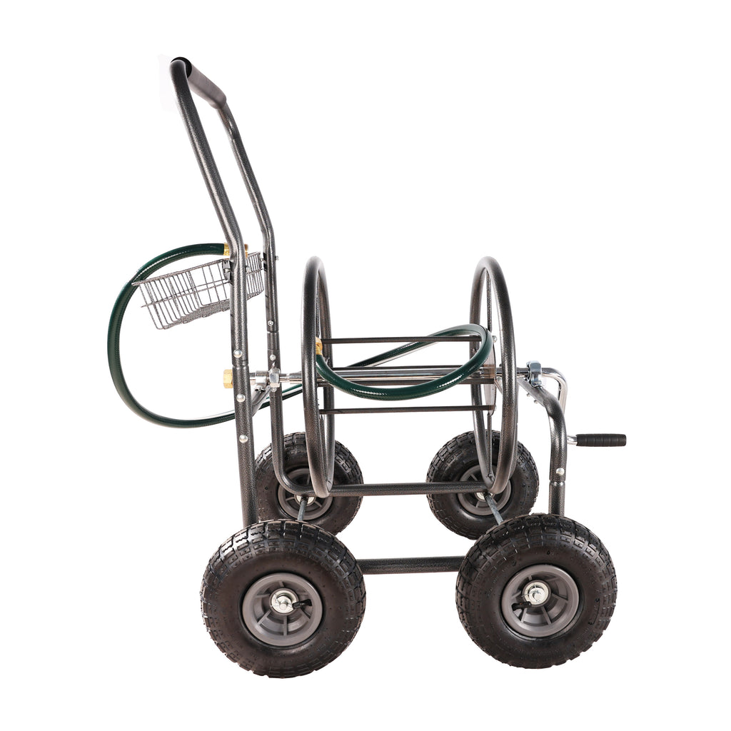 Leoglint Garden cart Garden Hose Reel Cart - 4 Wheels Portable Garden Hose Reel Cart with Storage Basket Rust Resistant Heavy Duty Water Hose Holder