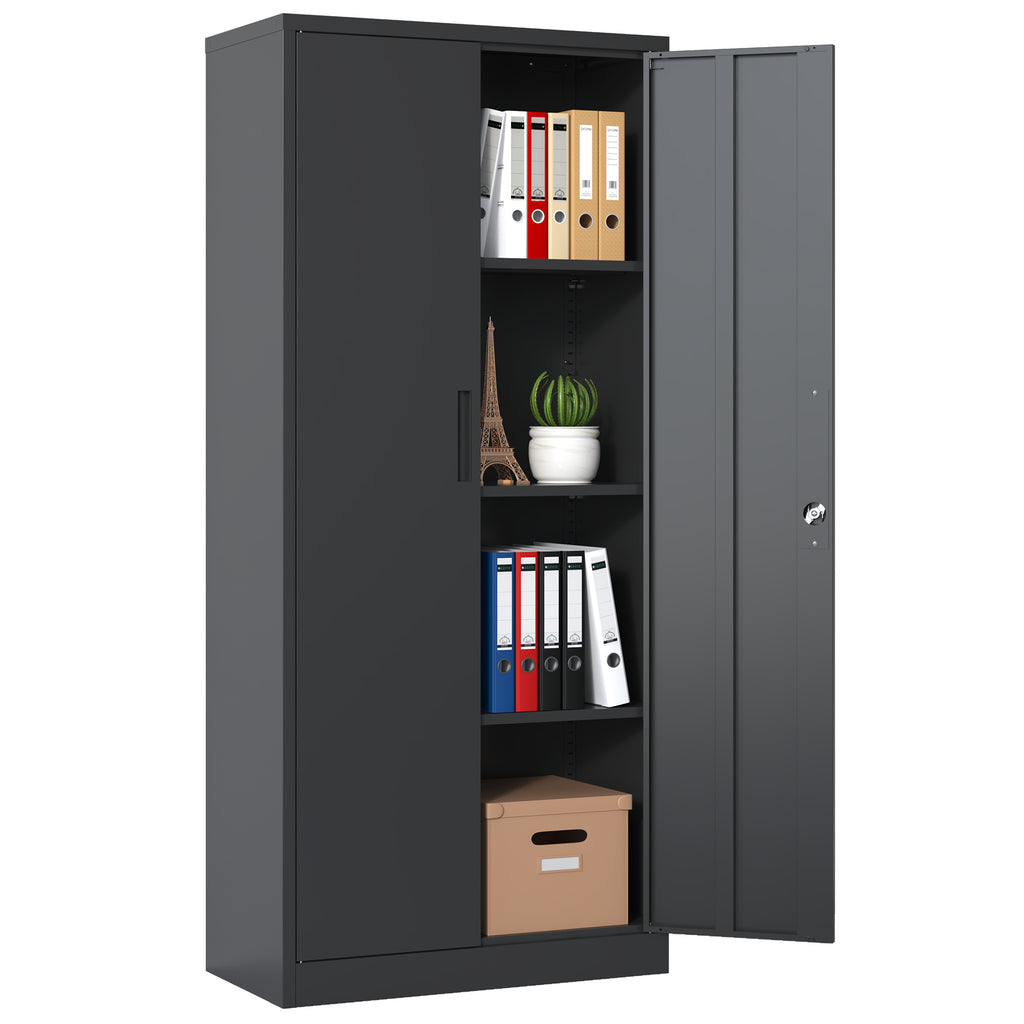 Leoglint 71"H Metal Garage Storage Cabinet, Black Tool Steel Locking Cabinet with Doors and 3 Shelves, Tall Cabinets for Garage Storage Systems Lockable File Cabinet for Home Office, Classroom/Pantry