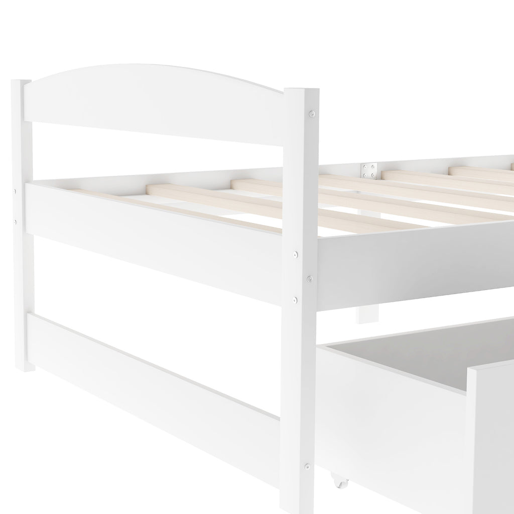 Leoglint Twin size platform bed frame, with two drawers, white