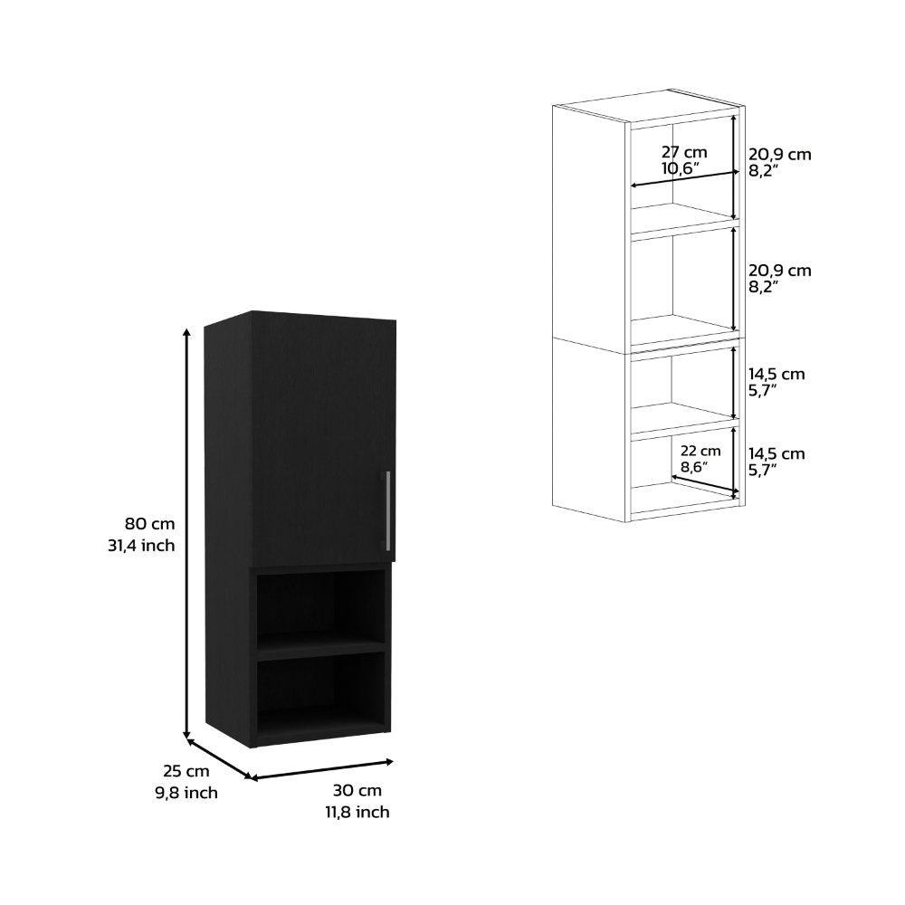 Leoglint Medicine 31H" Single Door Cabinet, Two External Shelves, Two Interior Shelves, Black