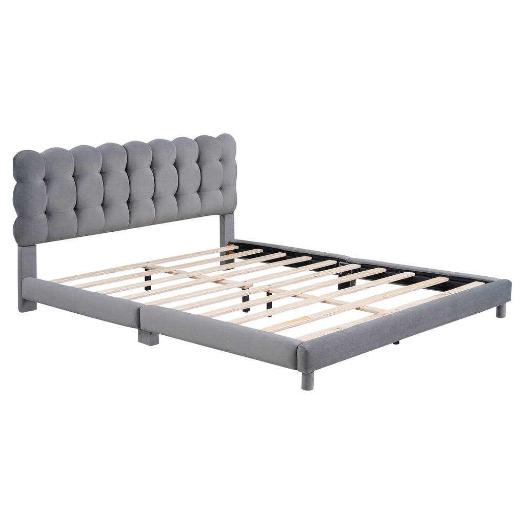 Queen Size Upholstered Platform Bed Frame with Soft Headboard,Gray