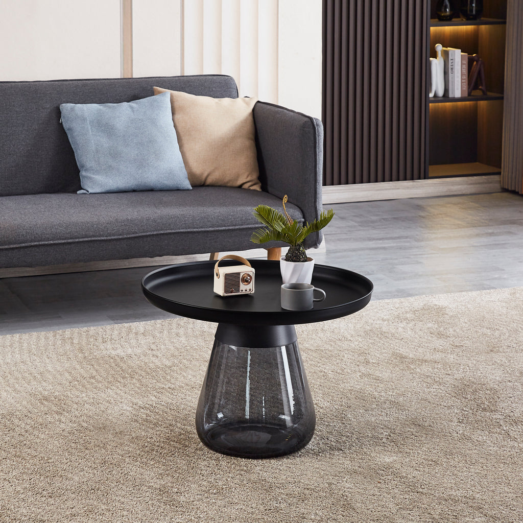 Leoglint Smoke Glass Base with Black Painting Top Coffee Table, Living  Room Center Table