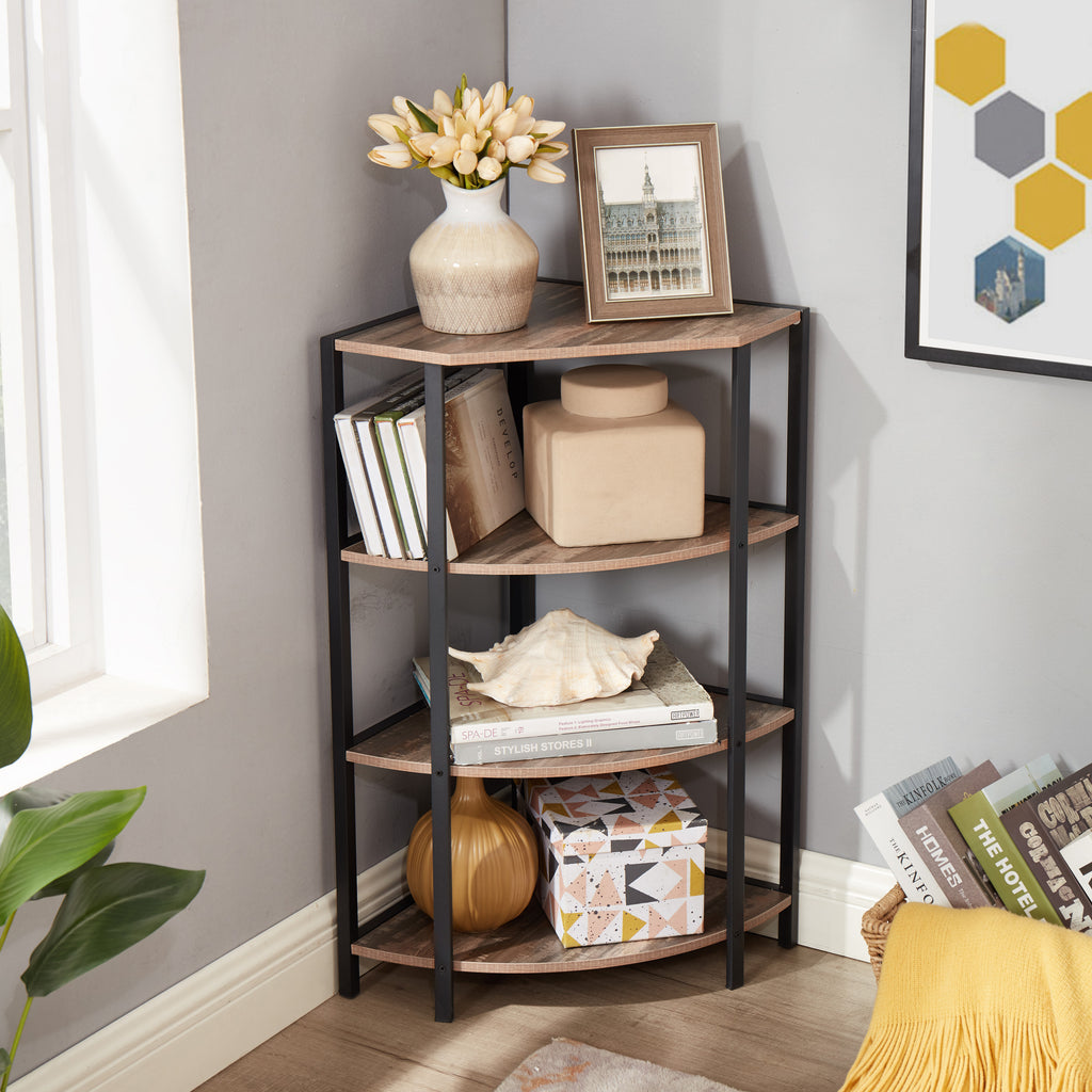 Leoglint 4-Tier Corner Open Shelf,Bookcase Freestanding Shelving Unit,Plant Stand Small Bookshelf for Living Room, Home Office, Kitchen, Small Space