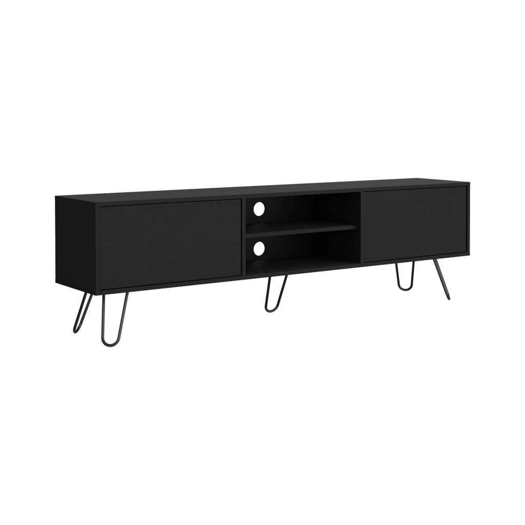 Leoglint Waco TV Stand, Hairpin Stand with Spacious Storage and Cable Management Holes, Black