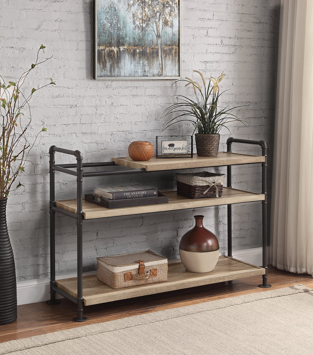 Leoglint ACME Brantley Bookshelf w/3 Shelves in Oak & Sandy Black Finish AC00756