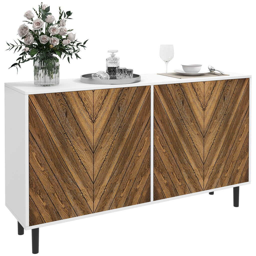 Leoglint Modern Kitchen Sideboard Buffet Cabinet with Adjustable Shelves, 48" Coffee Bar Cabinet with Chevron Doors and Pine Wood Legs, Brown