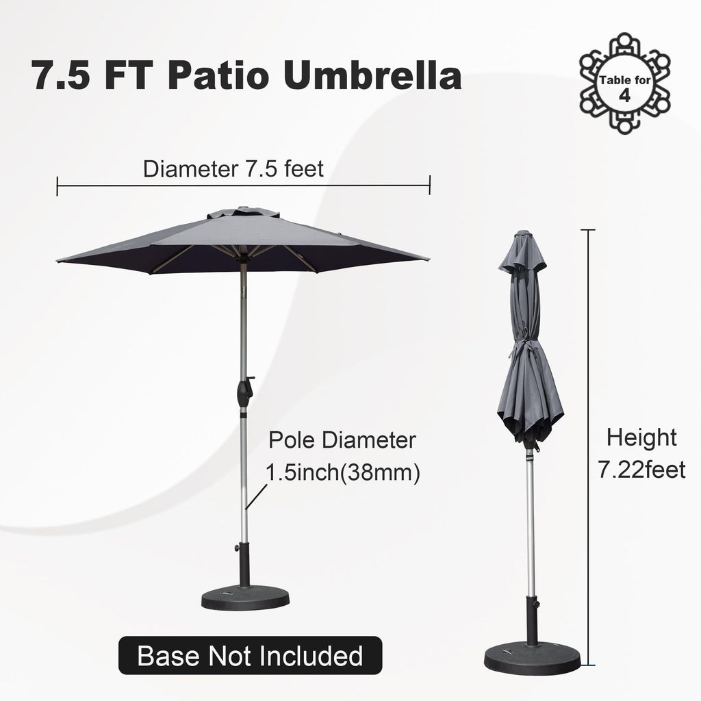 Leoglint 7.5FT Patio Umbrella, Outdoor Umbrella with Push Button Tilt and Crank, UV Protection Waterproof Market Sun Umbrella with 8 Sturdy Ribs for Garden, Deck, Backyard, Pool (Gray)