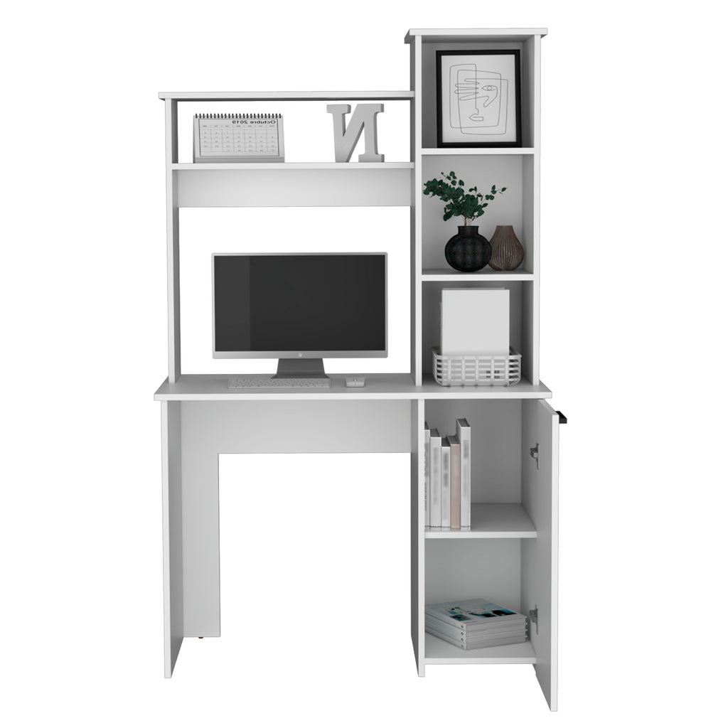 Leoglint Carson Computer Office Desk with Hutch, Single Door Cabinet, Expansive Work Surface and 3-Tier Storage Shelves