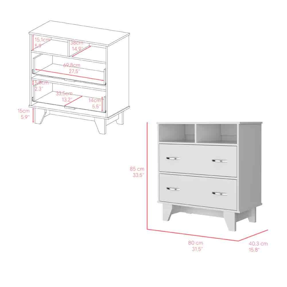 Leoglint Drawer Chest Double Drawer Dresser Arabi, Bedroom, White