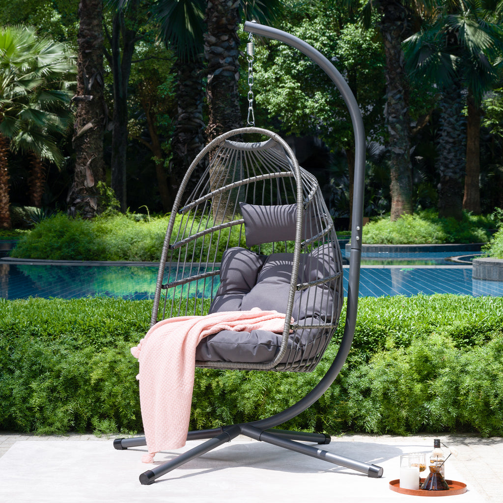 Leoglint Egg Hanging Outdoor Chair with Stand, Patio Wicker Swing Egg Chair Indoor Swinging Chair Outdoor Hammock Egg Chair