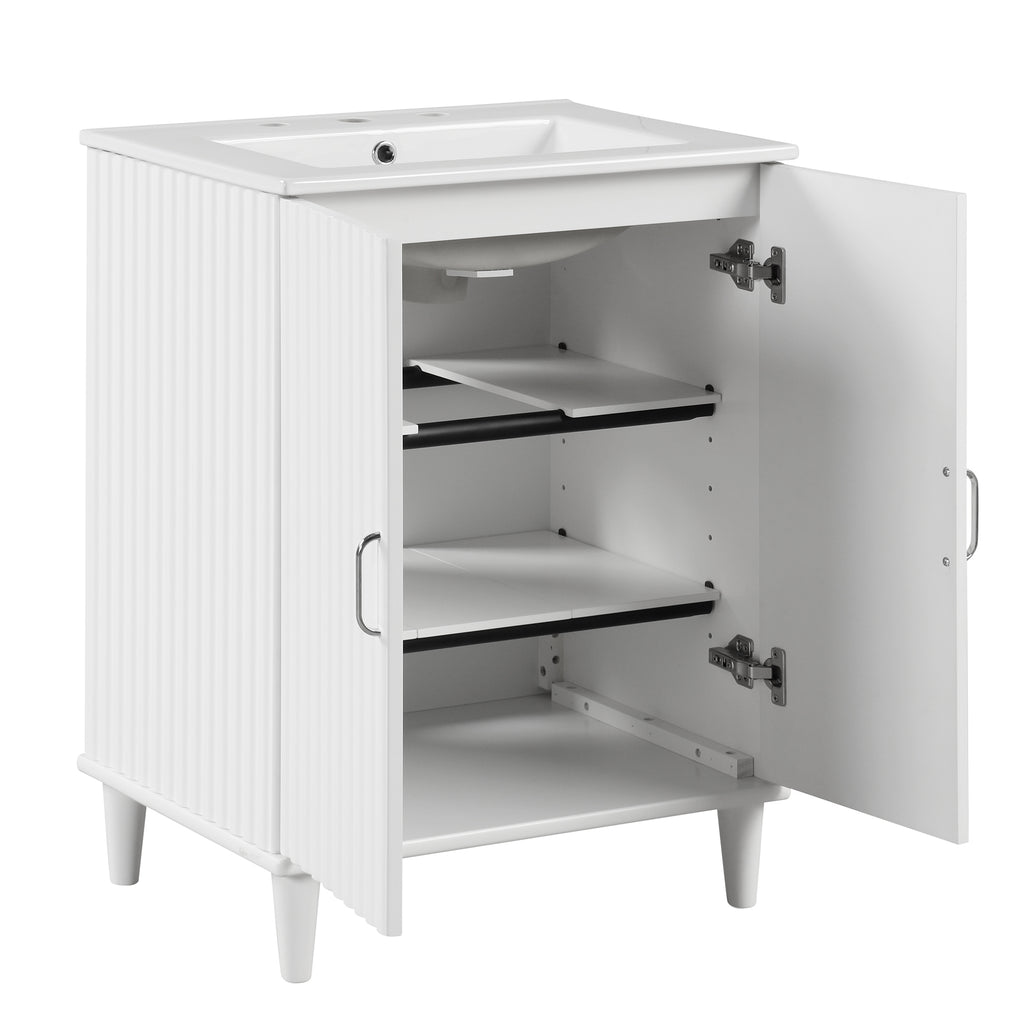 Leoglint 24" Bathroom Vanity with Sink, Bathroom Vanity Cabinet with Two Doors, Adjustable Shelves, Solid Wood and MDF, White