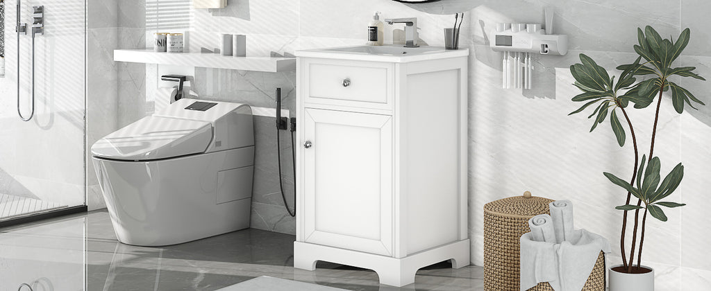 Leoglint 20" Bathroom Vanity with Sink, Bathroom Cabinet with Soft Closing Door, Storage Rack and Adjustable Shelve, White