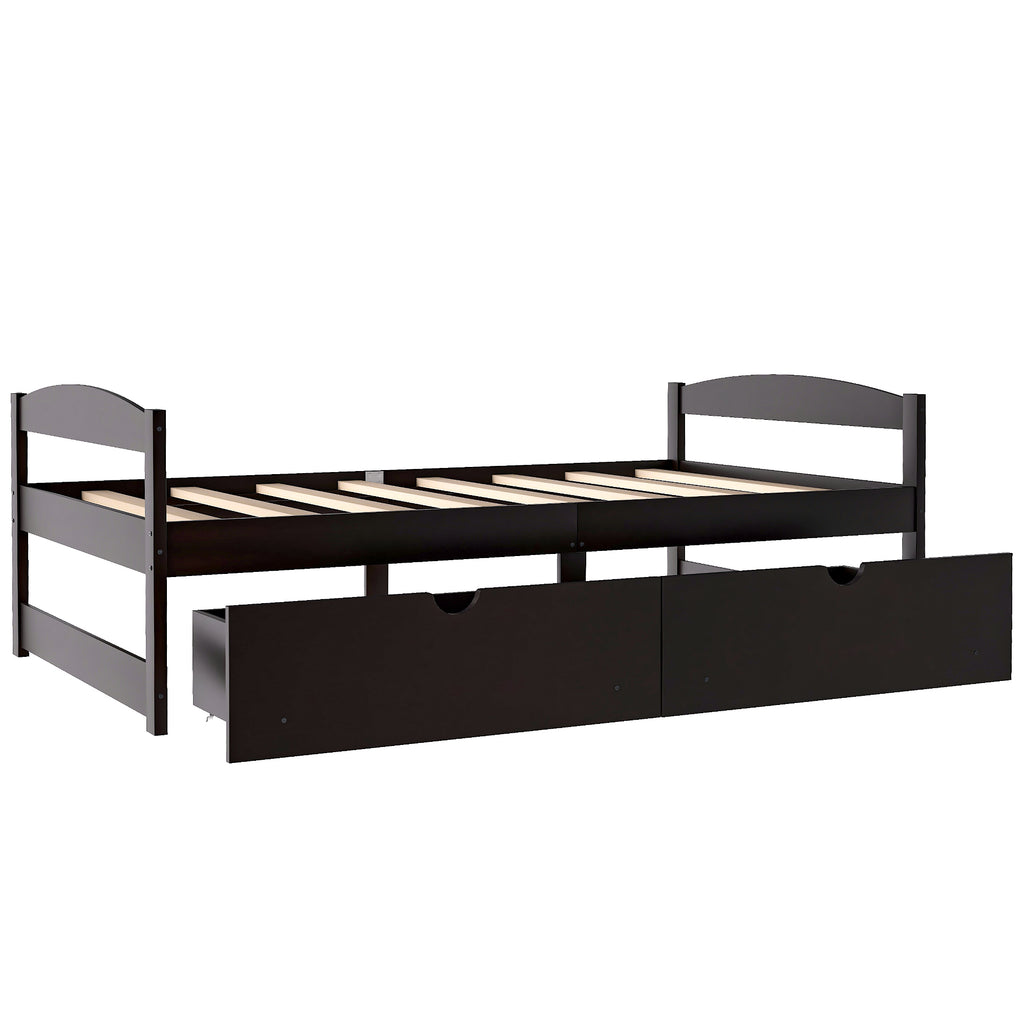 Leoglint Twin size platform bed frame, with two drawers, espresso