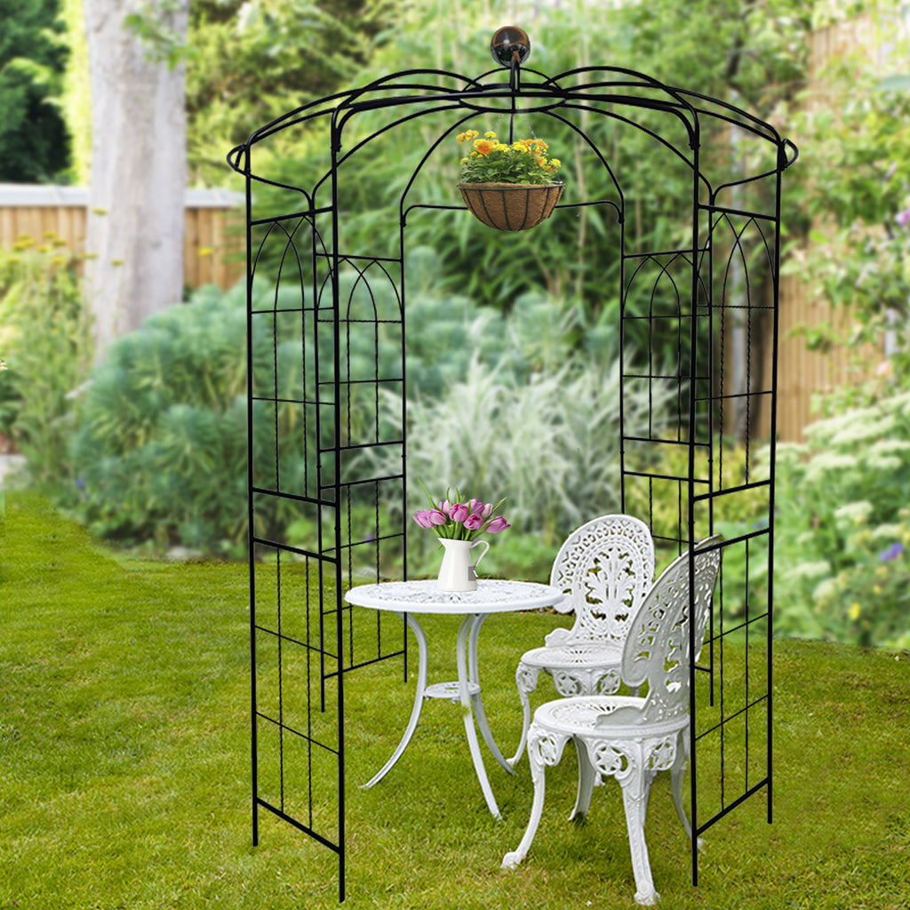 Leoglint Metal Garden Trellis Iron Garden Arbors Gazebo Dia81.3'' x 114.2'' High Birdcage Shape Pergola Pavilion for Wedding CeremonyOutdoor Black