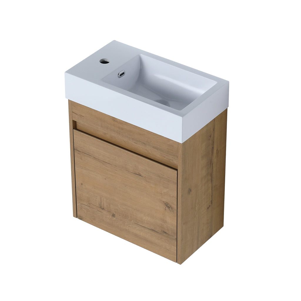 Leoglint 18'' Floating Wall-Mounted Bathroom Vanity with White Resin Sink & Soft-Close Cabinet Door