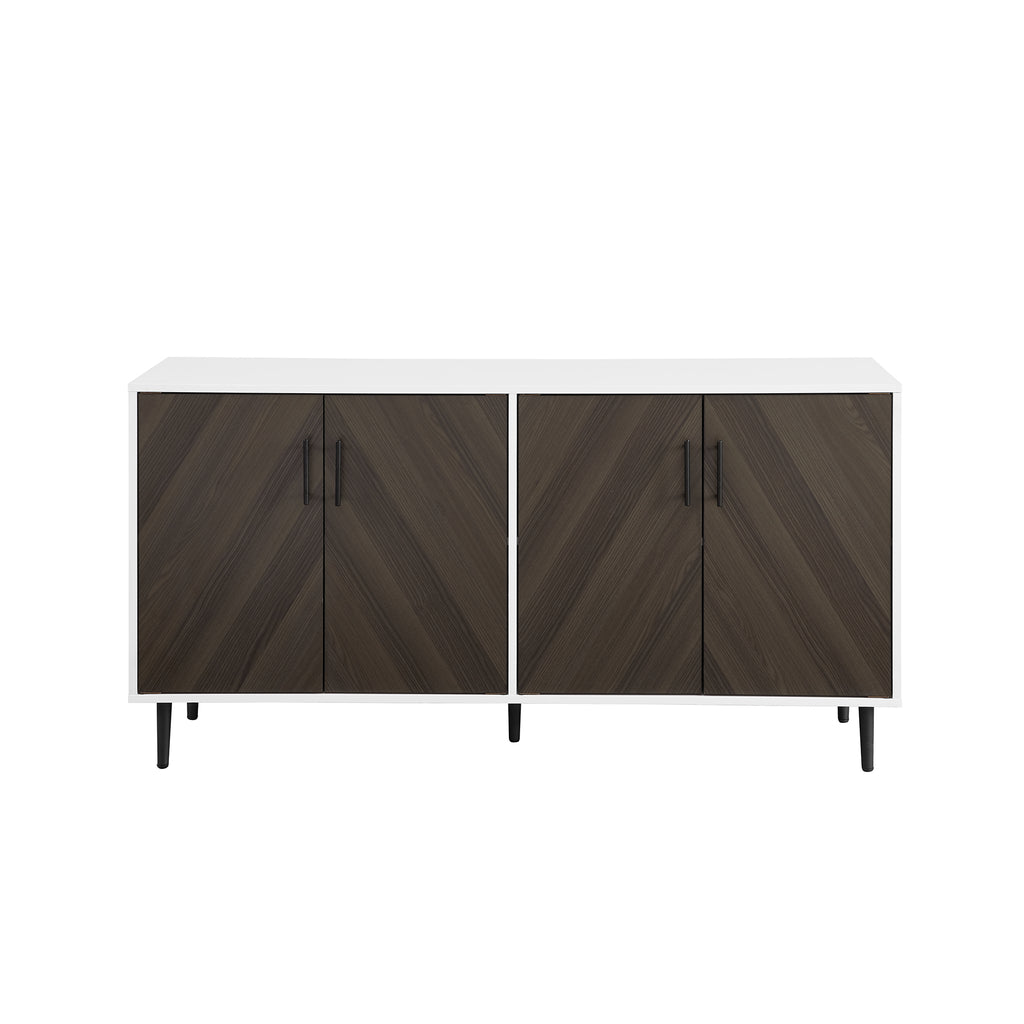 Leoglint Sideboard Mid-Century Modern Faux-Bookmatch Door Buffet - Ash Brown Bookmatch / Solid White