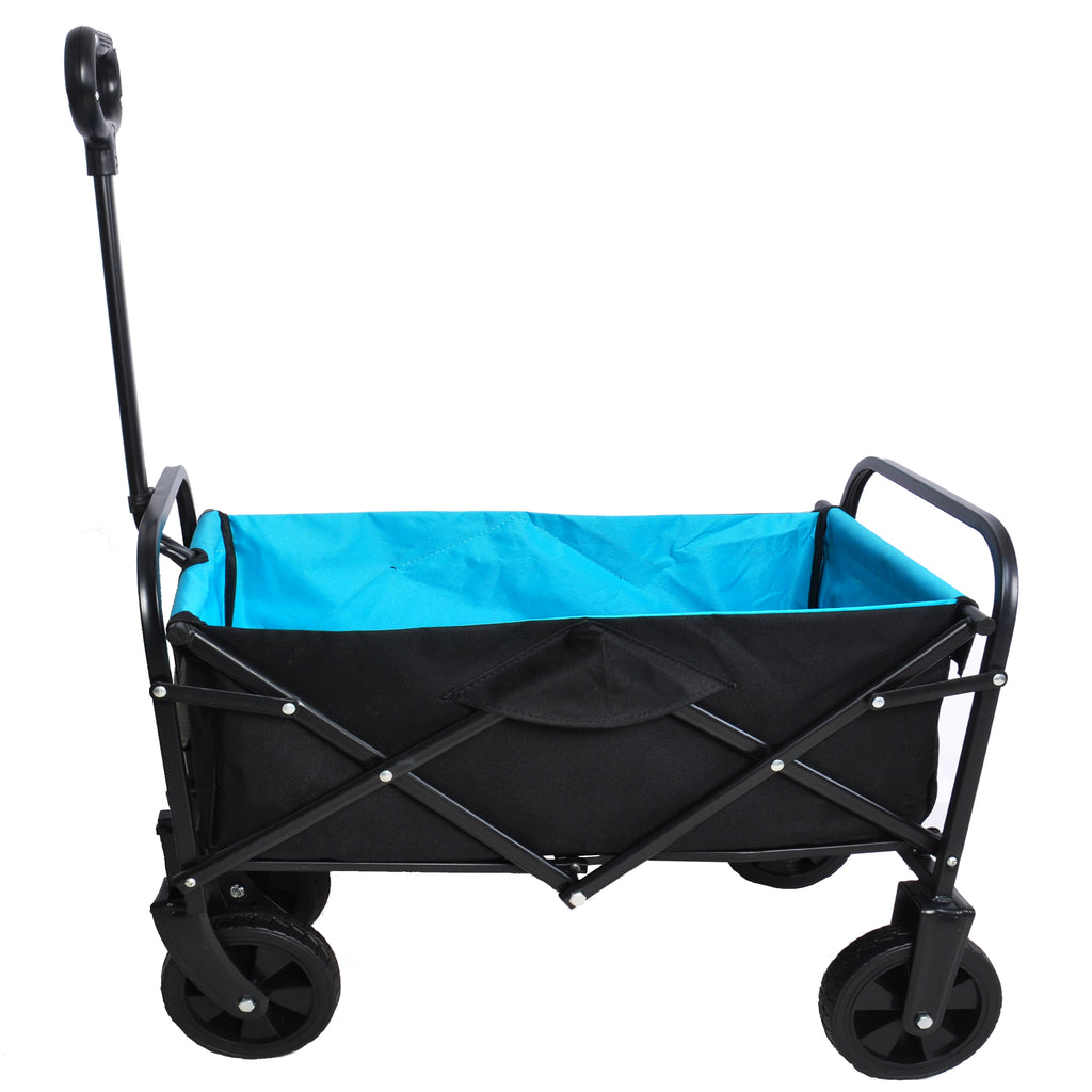 Leoglint Garden cart Mini Folding Wagon Garden Shopping Beach Cart (black+blue)