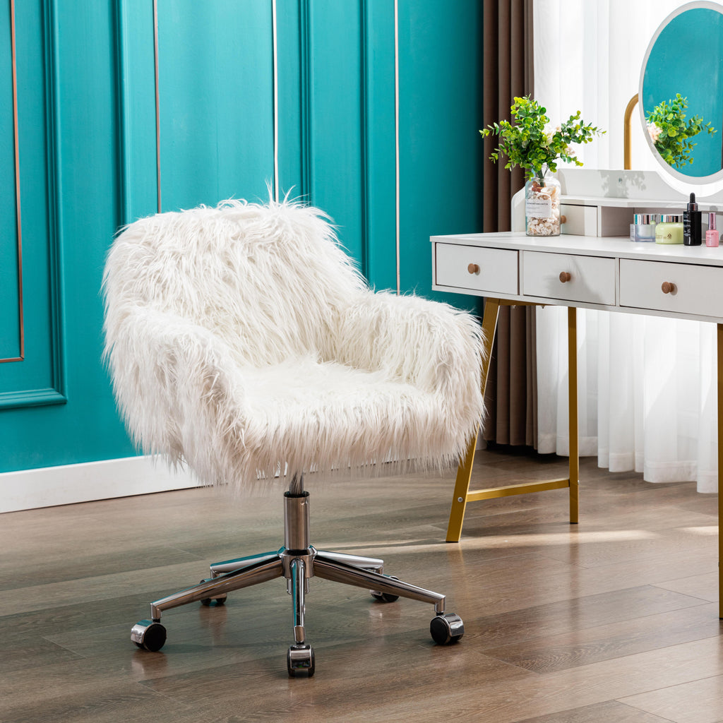 Leoglint HengMing Modern Faux fur home office chair, fluffy chair for girls, makeup vanity Chair