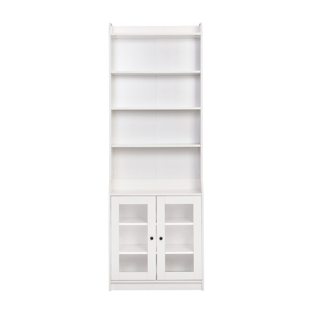 Leoglint ON-TREND Elegant Tall Cabinet with Acrylic Board Door, Versatile Sideboard with Graceful Curves, Contemporary Bookshelf with Adjustable Shelves for Living Room, White