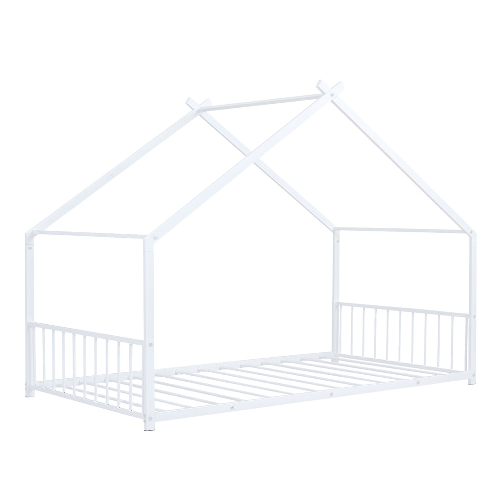 Leoglint Twin Size Metal House Bed Frame, White