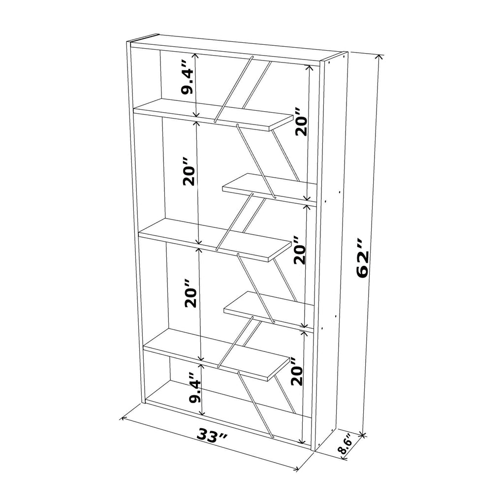 Leoglint Furnish Home Store Wood Frame Etagere Open Back 6 Shelves Bookcase Industrial Bookshelf for Office and Living Rooms Modern Bookcases Large Bookshelf Organizer, White/Chrome