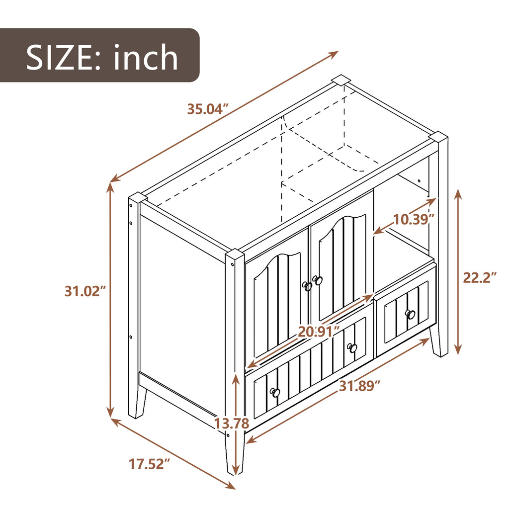 Leoglint 36" Bathroom Vanity Base Only, Solid Wood Frame and MDF Boards, Brown