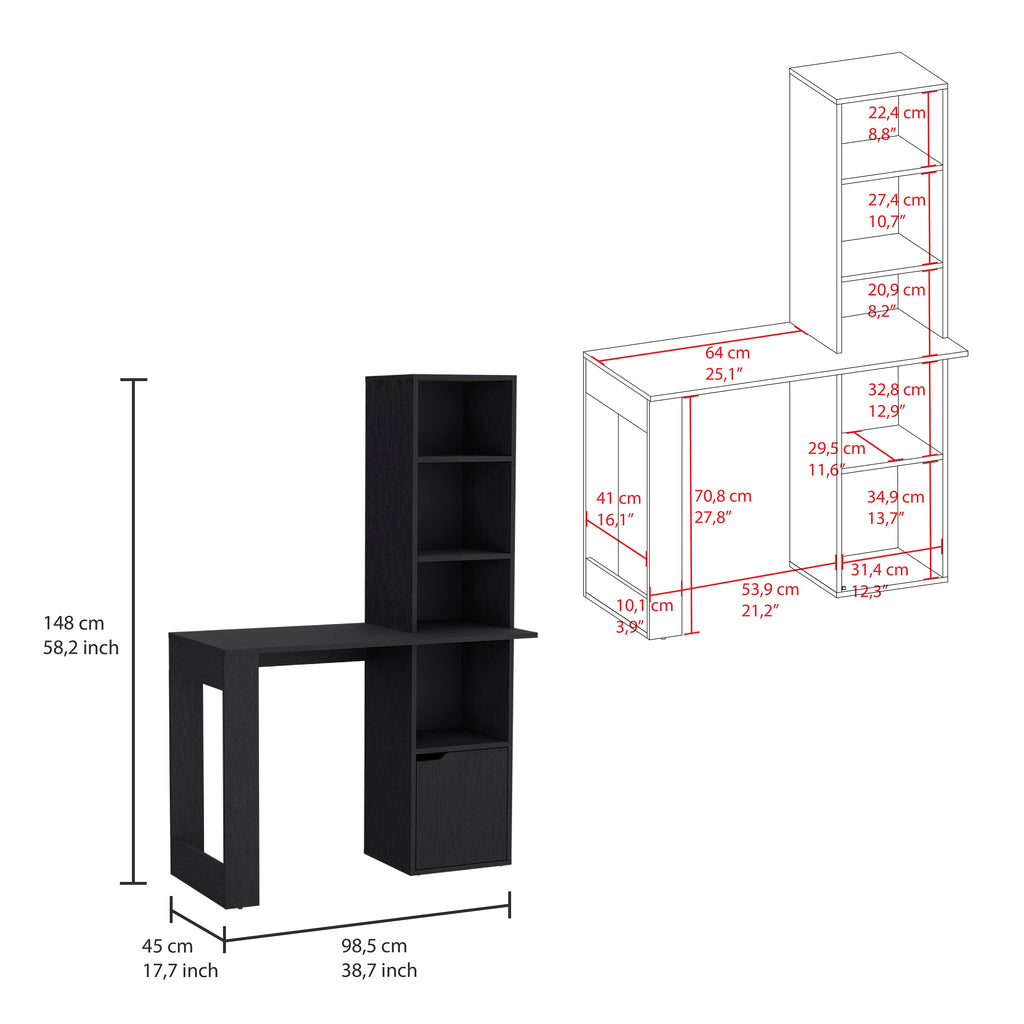 Leoglint Iowa Computer Office Desk with 1-Cabinet and 4-Tier Bookcase