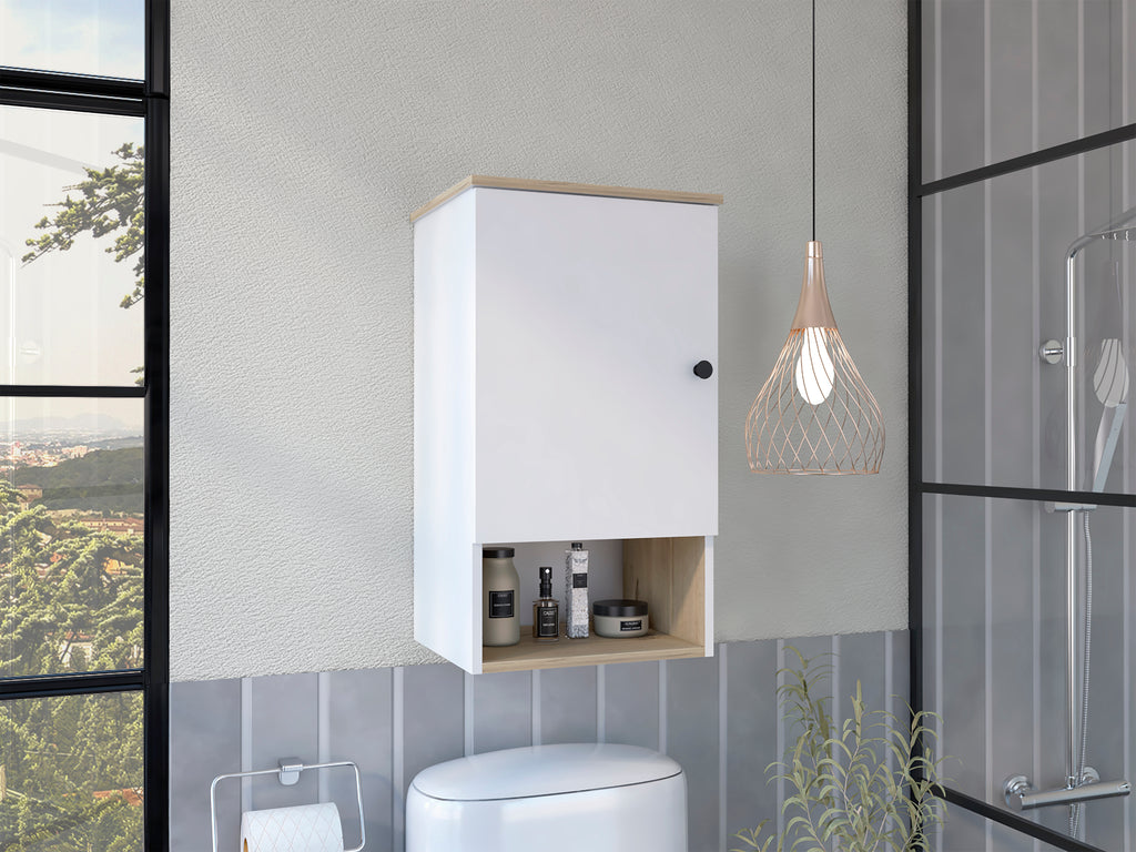 Leoglint Medicine Cabinet Porto, Two Internal Shelves, Light Oak / White Finish