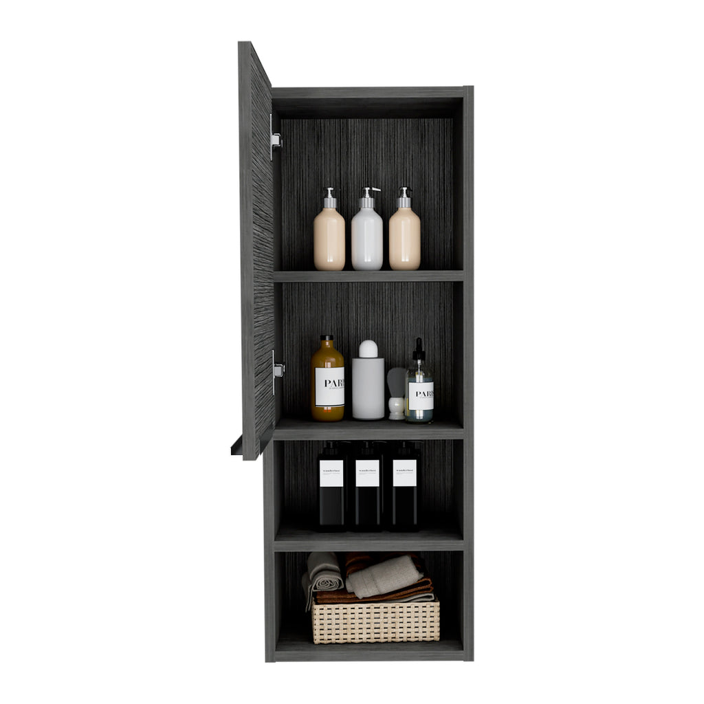 Leoglint Medicine 32H" Single Door Cabinet, Two External Shelves, Two Interior Shelves, Smokey Oak