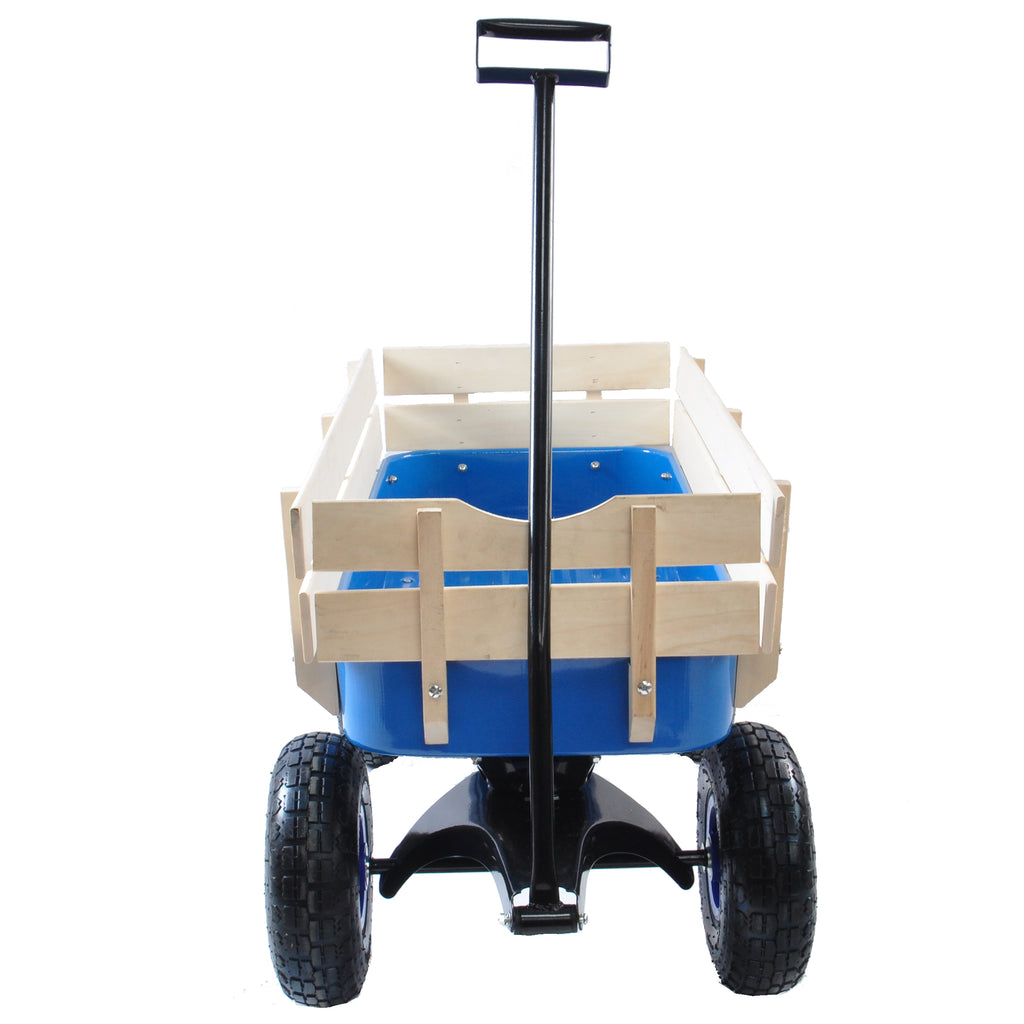 Leoglint Outdoor Wagon All Terrain Pulling Wood Railing Air Tires Garden Cart