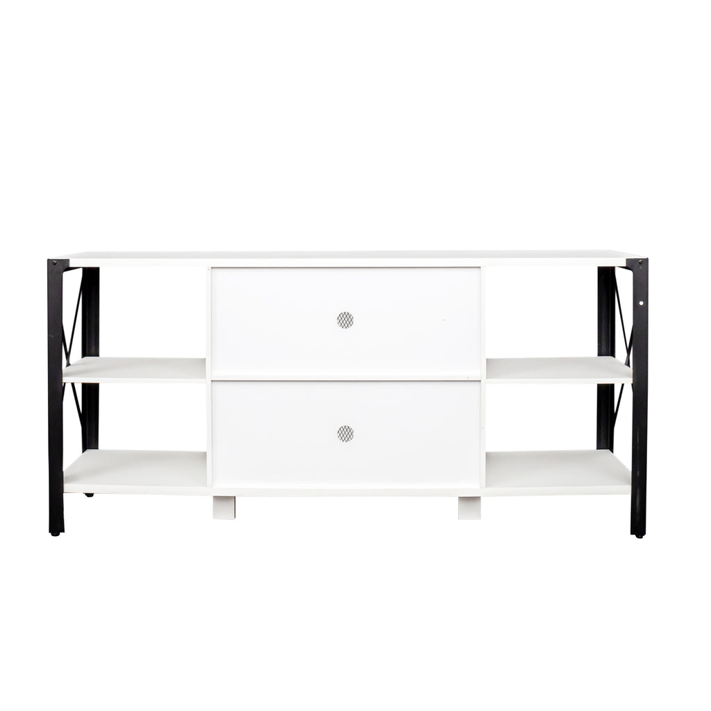 Leoglint TV Stands for Living Room, Industrial TV Stand for Bedroom Furniture, Farmhouse TV Stand 80 Inch Television Stand , Modern Horizontal Wood and Metal Open Bookshelf