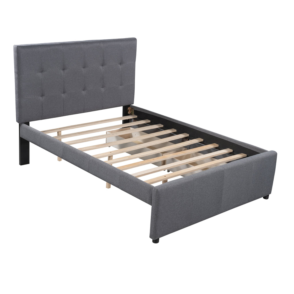 Leoglint Linen Upholstered Platform Bed Frame With Headboard and Two Drawers, Full(Old SKU: SM000505AAE)