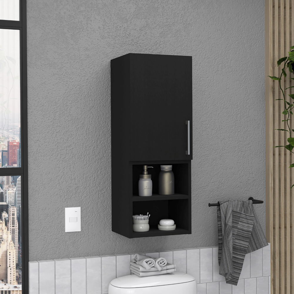 Leoglint Medicine 31H" Single Door Cabinet, Two External Shelves, Two Interior Shelves, Black