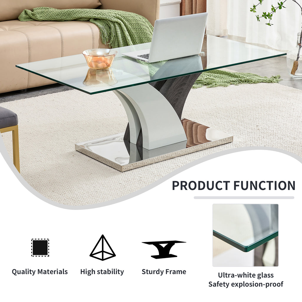 Leoglint Modern dining table,Tea Table.Coffee Table. Tempered glass countertop, and artistic MDF legs are perfect for hosting dinners, conferences, home, and office decorations.B-793