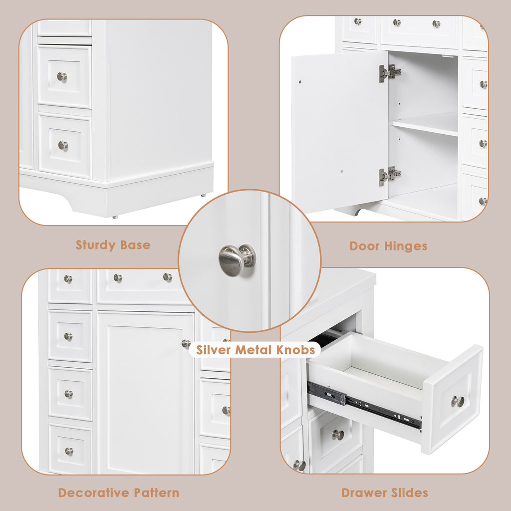 Leoglint 36" Bathroom Vanity without Sink, Cabinet Base Only, One Cabinet and Six Drawers, White