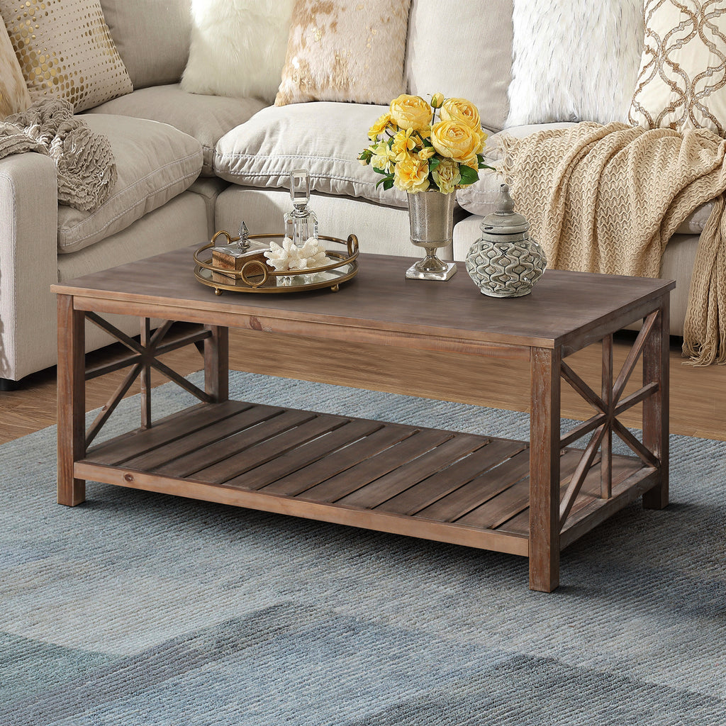 Leoglint 52''W  Handcrafted Coffee Table In Front Of The Sofa Or Loveseat For Living Room(Brwon)