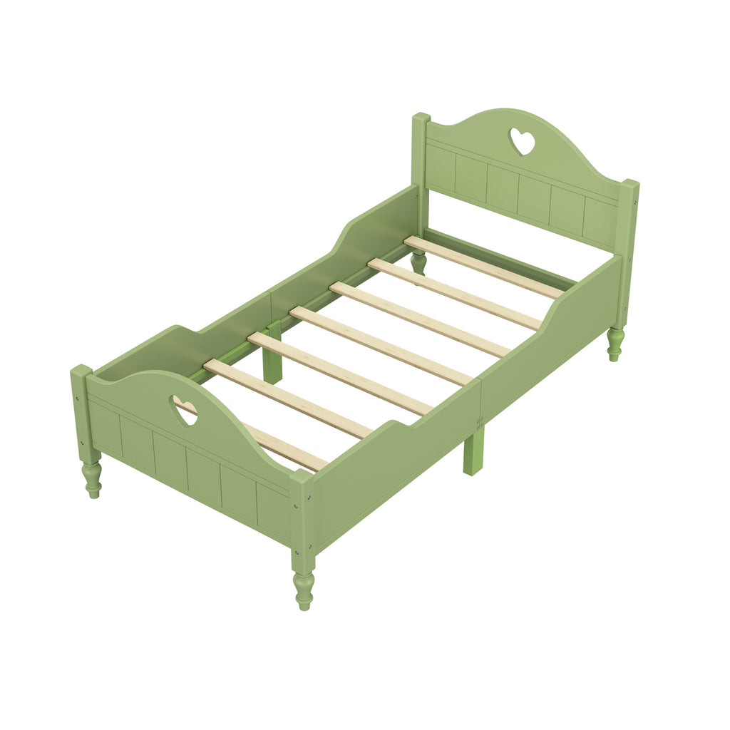 Leoglint Bed Frame Girl's Love Princess Bed Macaron Twin Size Toddler Bed with Side Safety Rails and Headboard and Footboard, Oliver Green